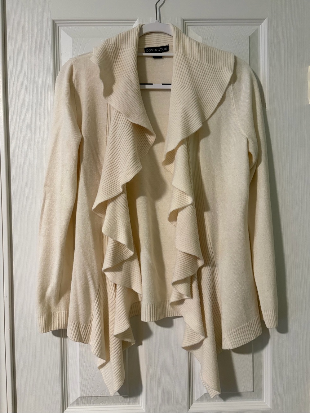 Covington Cream Ruffle Open-Front Cardigan